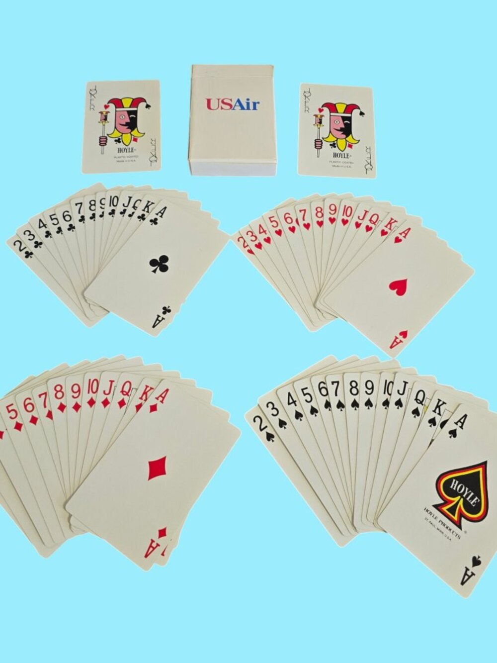 Vintage COMPLETE Hoyle Deck US Air Playing Cards White Backs 2 Jokers & Box